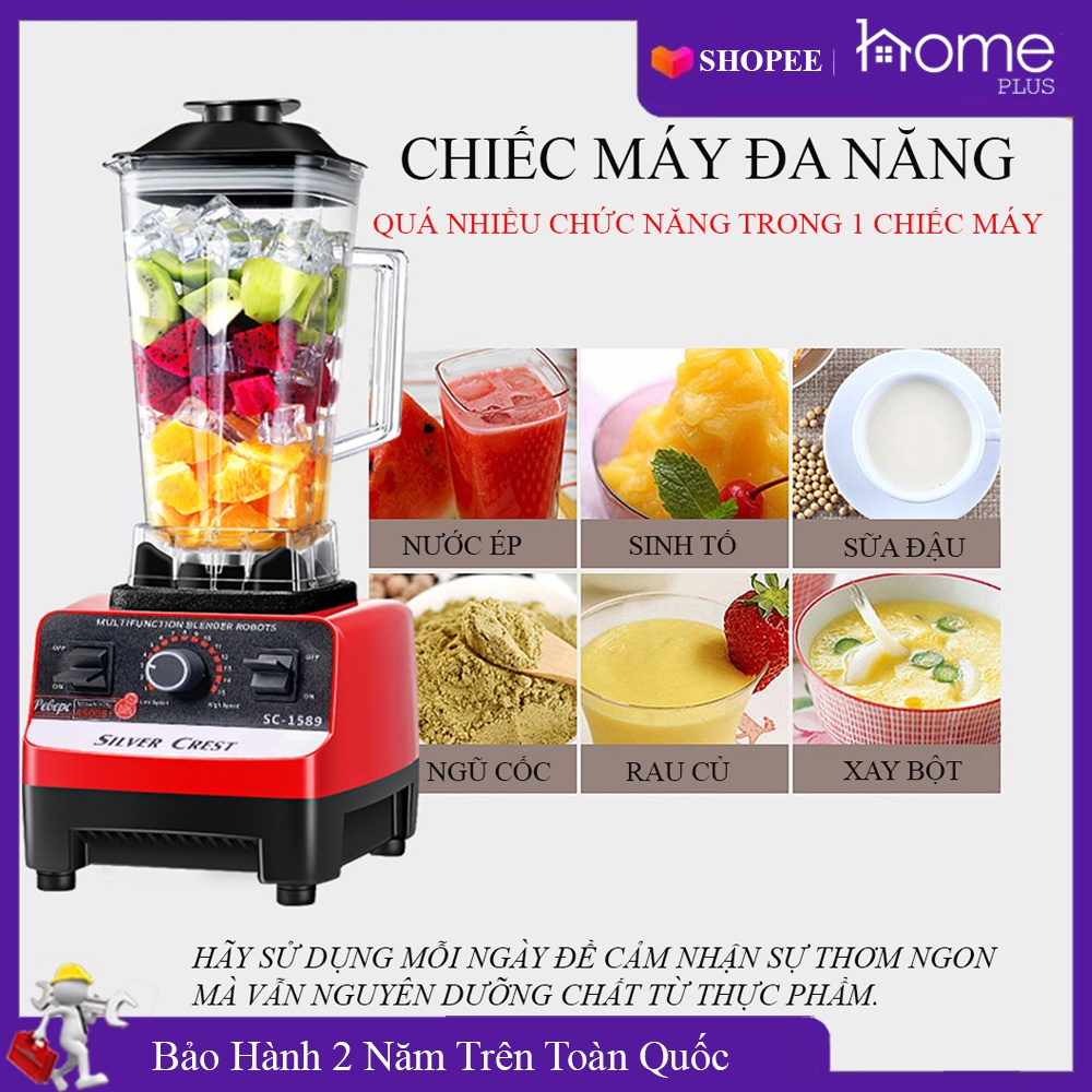 Máy xay sinh tố công nghiệp công suất lớn, động cơ khoẻ thiết kế bộ 4 lưỡi dao thép không gỉ chuyên dụng đa chức năng