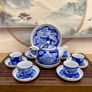 Bộ ấm trà men lam bát tràng - long ẩn