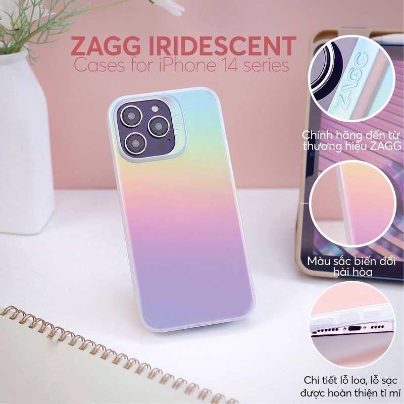 ship hoả tốc Ốp lưng chuyển màu Iridescent Anti-Microbial iPhone 14 pro max kháng khuẩn chống shock ZAGG Nguyễn gia Q5