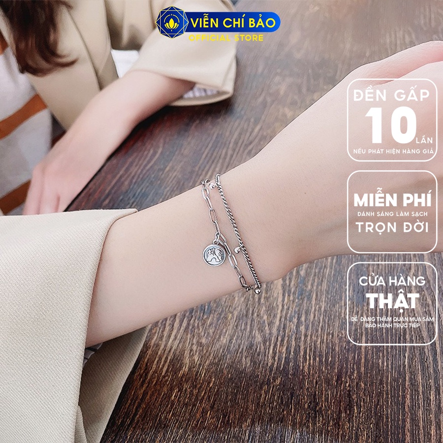 Lắc tay bạc nữ xích đôi charm voi may mắn chất liệu bạc 925 thời trang phụ kiện trang sức Viễn Chí Bảo L000283