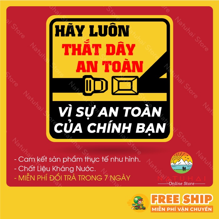 Hình dán logo nhắc nhở thắt dây an toàn cho tài xế và người trên xe khi lưu thông chất liệu kháng nước, bền màu