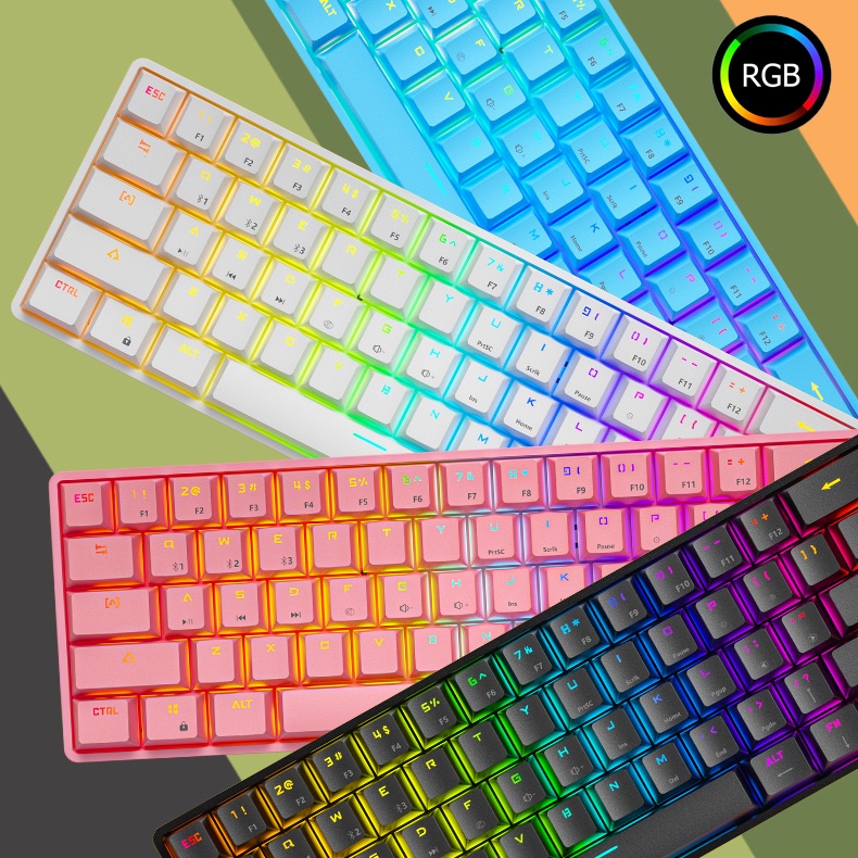 Máy tính không dây Bàn phím cơ LEAVEN K28 LED RGB Hiệu ứng ánh sáng 61 Phím Bàn phím chơi game văn phòng