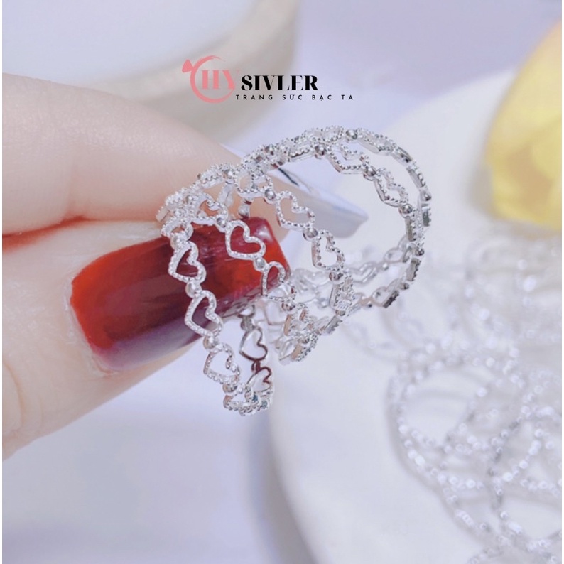 Nhẫn bạc ta trái tim hot mỏng xinh xắn đơn giản nữ tính nhẫn nữ bạc thật