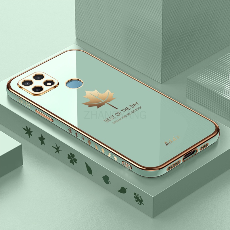 Ốp Điện Thoại Silicon TPU Mạ Điện Họa Tiết Lá Phong Kèm Dây Đeo Cho Realme c25 c25s c12