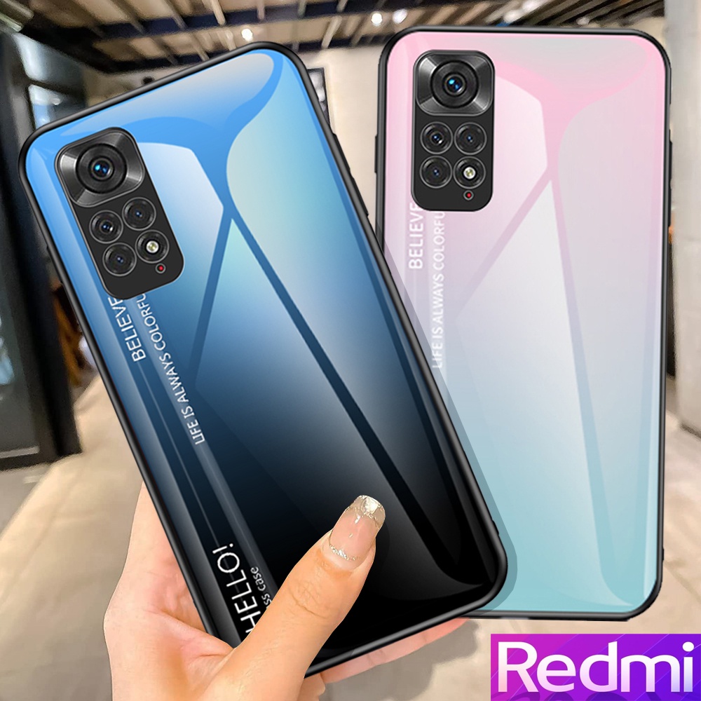 Redmi Note 11 Pro Note 11S Note 10 Pro Note 10S Note 9S Note 9 Pro Redmi 10C 9C 9T Vỏ điện thoại bằng kính chống sốc màu Gradient đầy màu sắc sang trọng