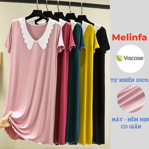 Váy đầm ngủ tiểu thư ngắn tay vải Viscose tự nhiên mềm mại thoáng mát mặc mùa hè mã VAV0166
