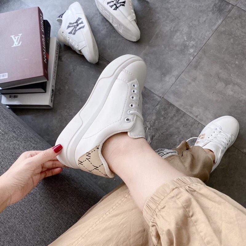 Giày thể thao Snacker chữ NY MLB đế cao su siêu êm chống trơn chượt