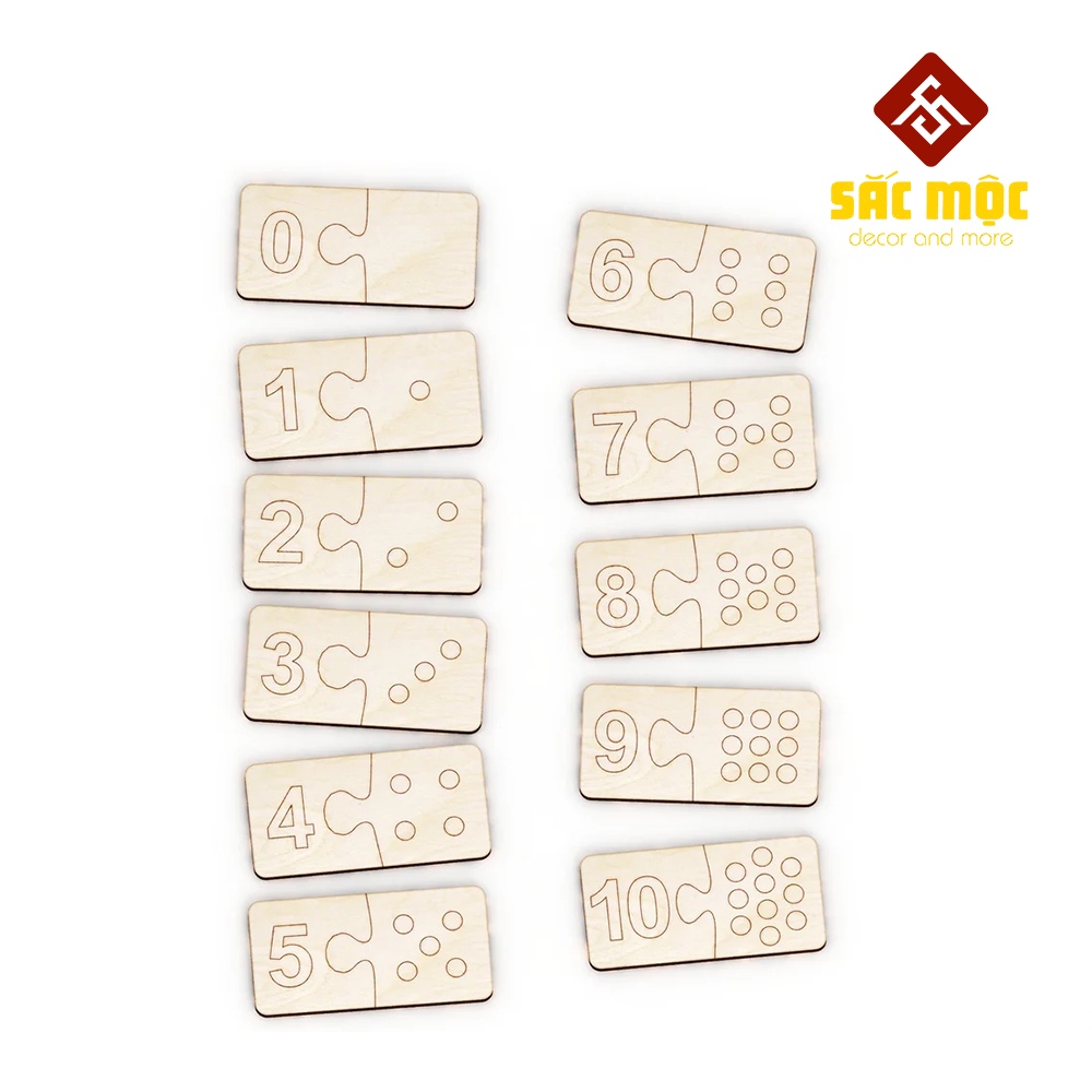 Thẻ Ghép Số Học Đếm #34 Bằng Gỗ từ 1 đến 10 Cho Bé | Thẻ Ghép Tô Màu Size 150*50*3mm