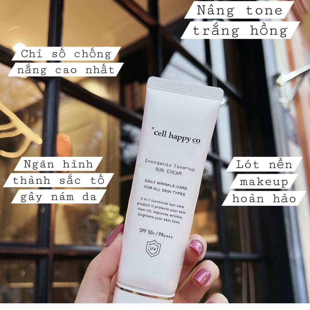 Kem Chống Nắng Cell Happy Co 3in1 50 ml Làm Trắng - Chống Nắng - Cải Thiện Nếp Nhăn - Chống Kích Ứng Da