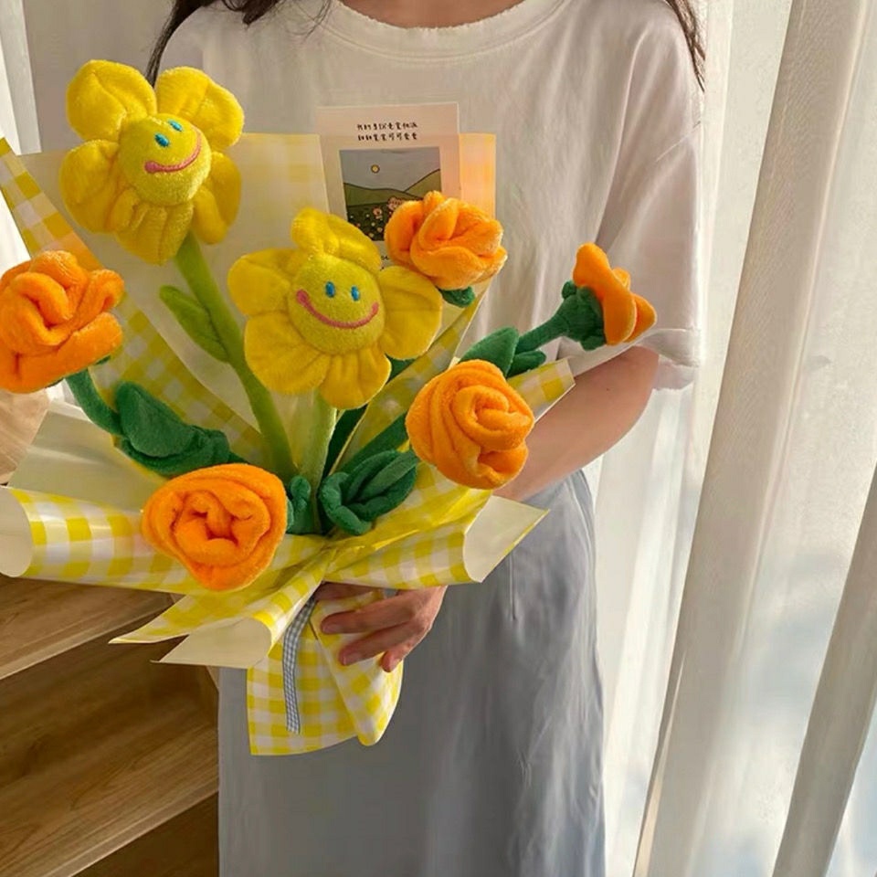 Hoa Vải Hướng Dương Mặt Cười Gài Rèm Cửa Kaikaikiki Thân Uốn Dẻo Đạo Cụ Chụp Hình, Quà Tặng