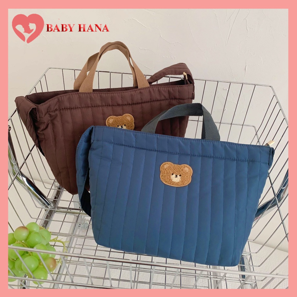 Túi Đựng Bỉm Sữa Đa Năng Cho Mẹ, Túi Treo Xe Đẩy, Đeo Vai Thêu Gấu Phong cách Hàn Quốc