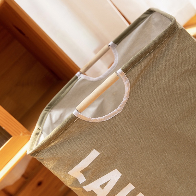 Giỏ Đựng Quần Áo Dơ In Chữ Bằng Vải Chống Nước Với Tay Cầm Bằng Gỗ