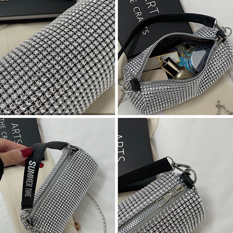 Hmg Túi Xách Đeo Vai Hình Vuông Đính Đá Phối Dây Xích Thời Trang Dành Cho Nữ