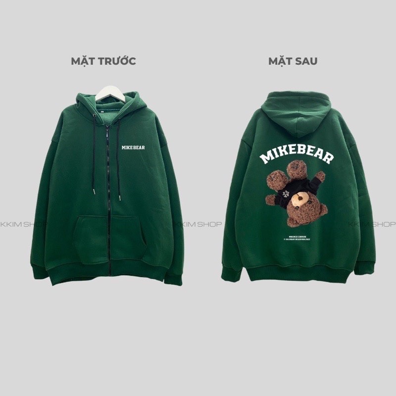 Áo khoác nỉ khoá mũ mikenco gấu lộn ngược mikenbear
