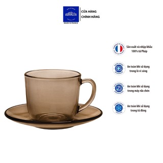 Bộ 6 tách và 6 dĩa D9014C Duralex -  Lys nâu khói Creole 220 ml Thủy tinh cường lực cao cấp Pháp [Chính Hãng]