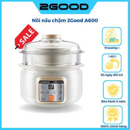 Nồi Nấu Cháo Chậm Cho Bé 1.5L, Hầm Cháo, Chưng Yến, Cách Thủy 2 Tầng 2GOOD A600 (1.5L) [Tặng 2 hộp nhựa]