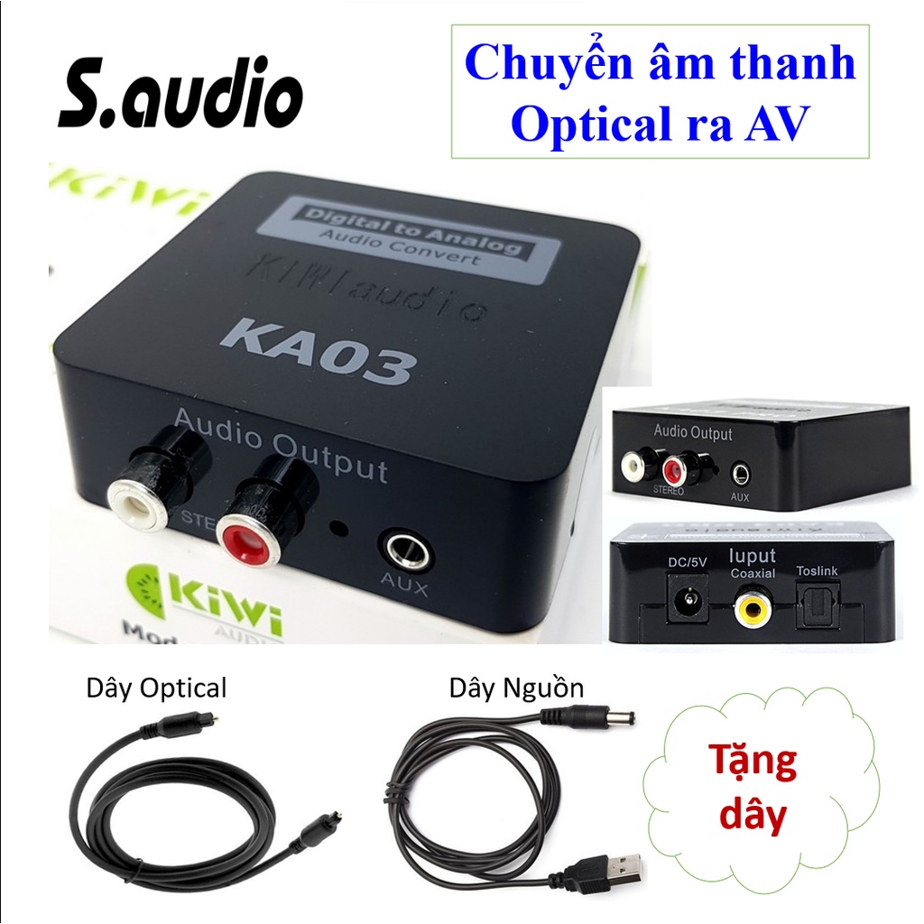 Bộ chuyển Âm thanh Quang ra AV Kiwi KA03 Optical to AV , Chuyển Quang Tivi ra Amply | Chính Hãng
