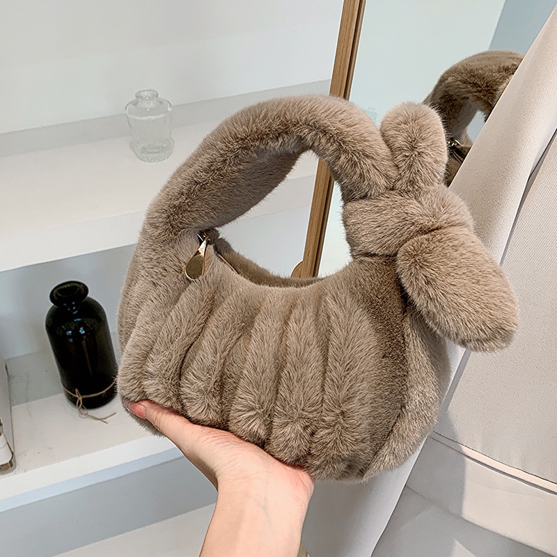 Túi xách lông nhung IELGY có khóa kéo phong cách Hàn Quốc thời trang cho nữ