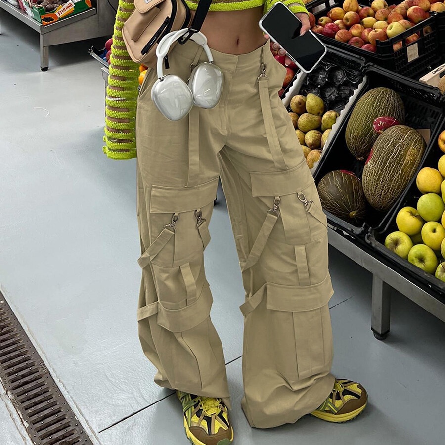 Quần dài KLIOU lưng cao dáng rộng có túi phong cách Mỹ cổ điển thời trang 2022 cho nữ