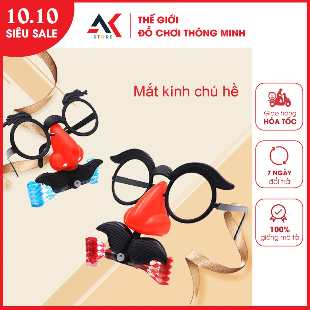 Mắt Kính Chú Hề Có Râu Thổi Còi Vui Nhộn Cho Bé Mắt Kính Đồ Chơi