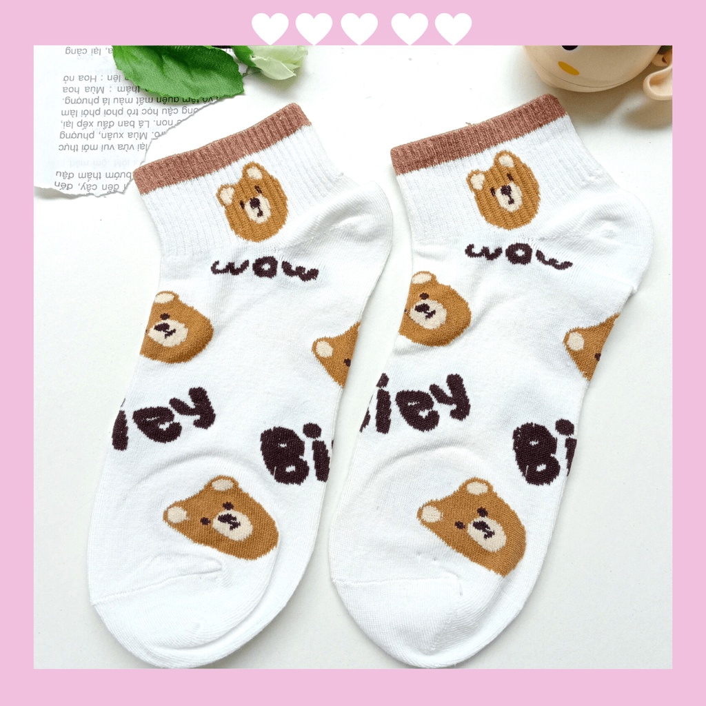 Tất Nữ Cổ Ngắn Cotton Họa Tiết Cute Phong Cách Cute Hàn Quốc Dễ Thương Thoáng Mát Co Giãn 4 Chiều
