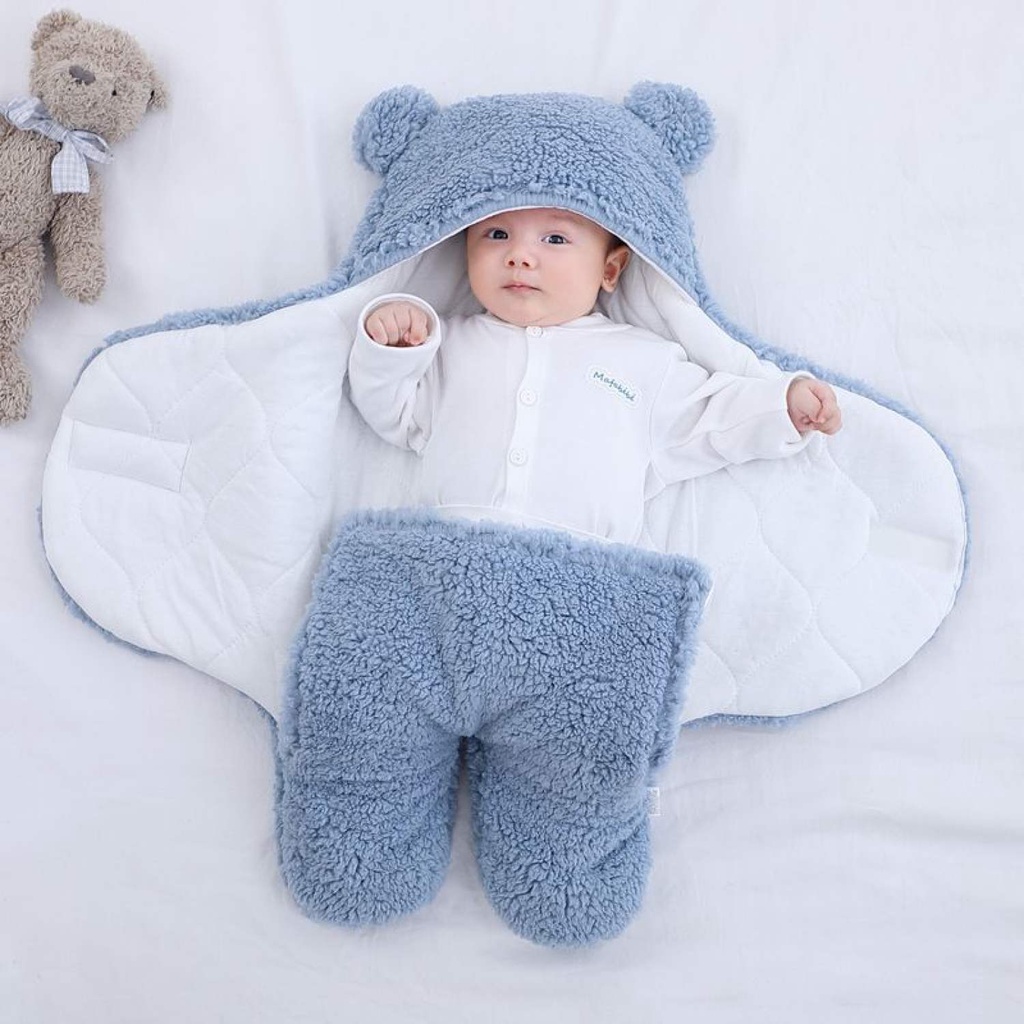 Chăn Ủ Gấu Lông Cừu Chần Bông Có Chân Cho Bé Lông Ủ Cho Trẻ Sơ Sinh Loại Dày Siêu