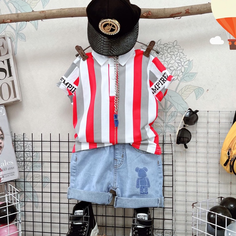 Đồ bộ bé trai, bộ jean cổ trụ sành điệu cho bé trai từ 10 đến 60kg