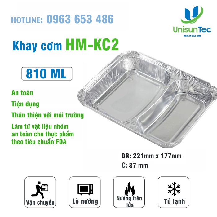 ❣️KHAY CƠM 2 NGĂN❣️Set 10 Khay cơm 2 ngăn bằng lá nhôm dùng một lần tiện dụng HM-KC2 có nắp