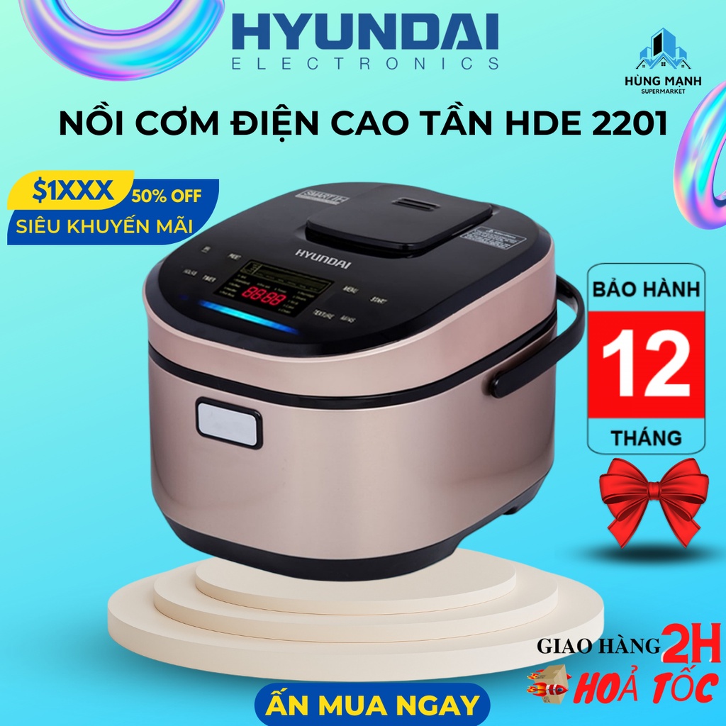 Nồi cơm điện cao tần Hyundai thương hiệu Hàn Quốc 1.5L và 1.8L - Nồi cơm điện cho gia đình, lòng niêu dày, chắc chắn