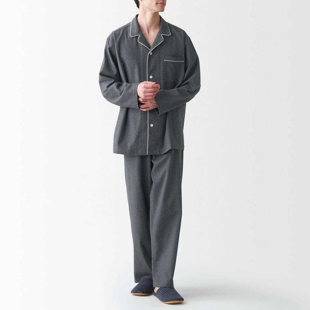 Muji Bộ Pyjama Không Đường May Sườn Vải Flannel