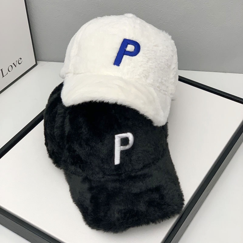 Mũ Lưỡi Trai Phối Lông Thêu Chữ P Phong Cách Hàn Quốc Thời Trang Thu Đông Cho Nữ