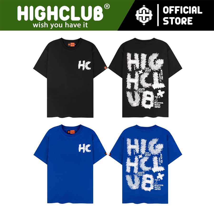 Áo Thun PATCHWORK Tay Lỡ Unisex Nam/Nữ màu Đen/Xanh Dương Cổ Tròn - HIGHCLUB Brand Chính Hãng