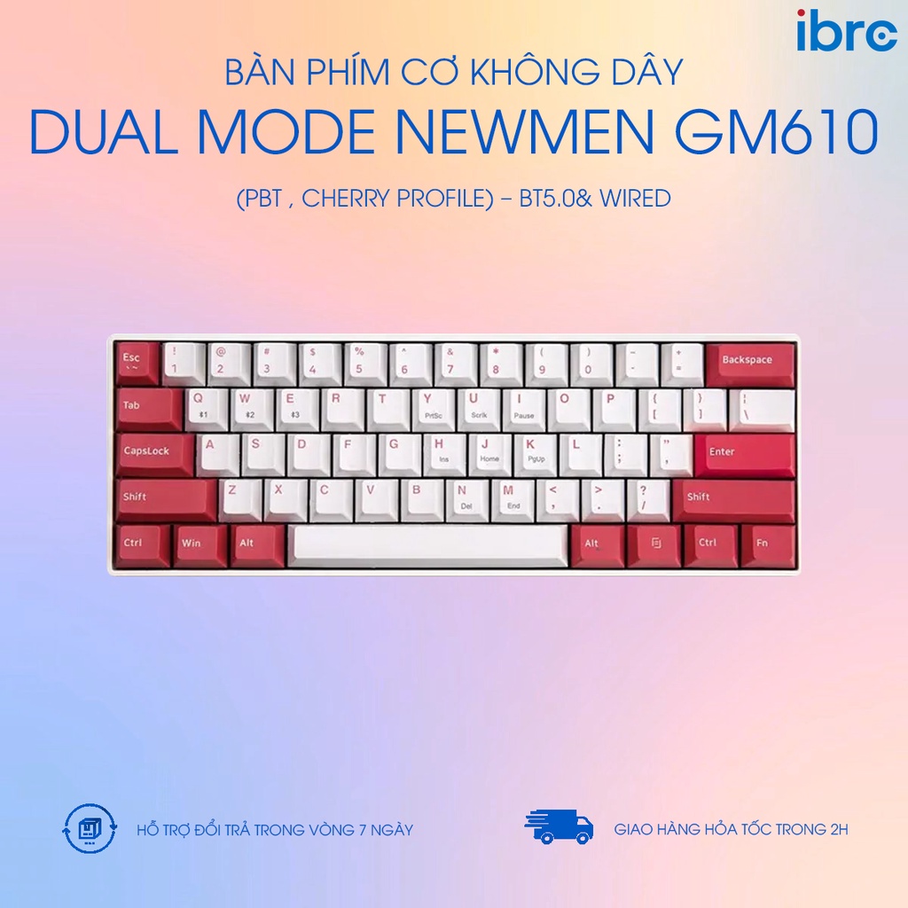 Bàn phím cơ không dây Dual Mode Newmen GM610 (PBT , Cherry profile) – BT5.0& Wired