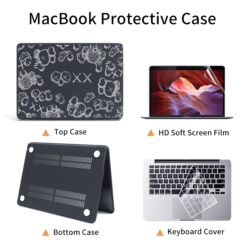4 in 1 Set Laptop Case for MacBook Pro Air M2 M1 A2681 A2338 A2337 Air11 12 13 Pro13 14 15 16 Matte Black Protective Shell A2251 A2289 A2179 A2159 A1932 A1708 A1706 Cover With Keyboard cover Screen Soft Film