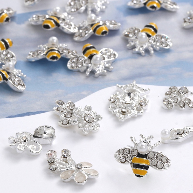 Miếng Dán Trang Trí Móng Tay Bằng Hợp Kim Hình Chú Ong Đính Đá Opal Kiểu Nhật Bản Độc Đáo Diy