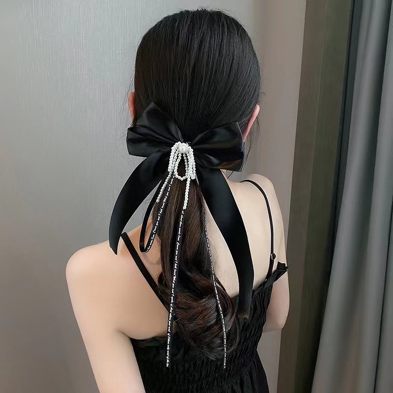 Kẹp tóc nơ đính ngọc trai nhân tạo phong cách Hàn Quốc mã K1