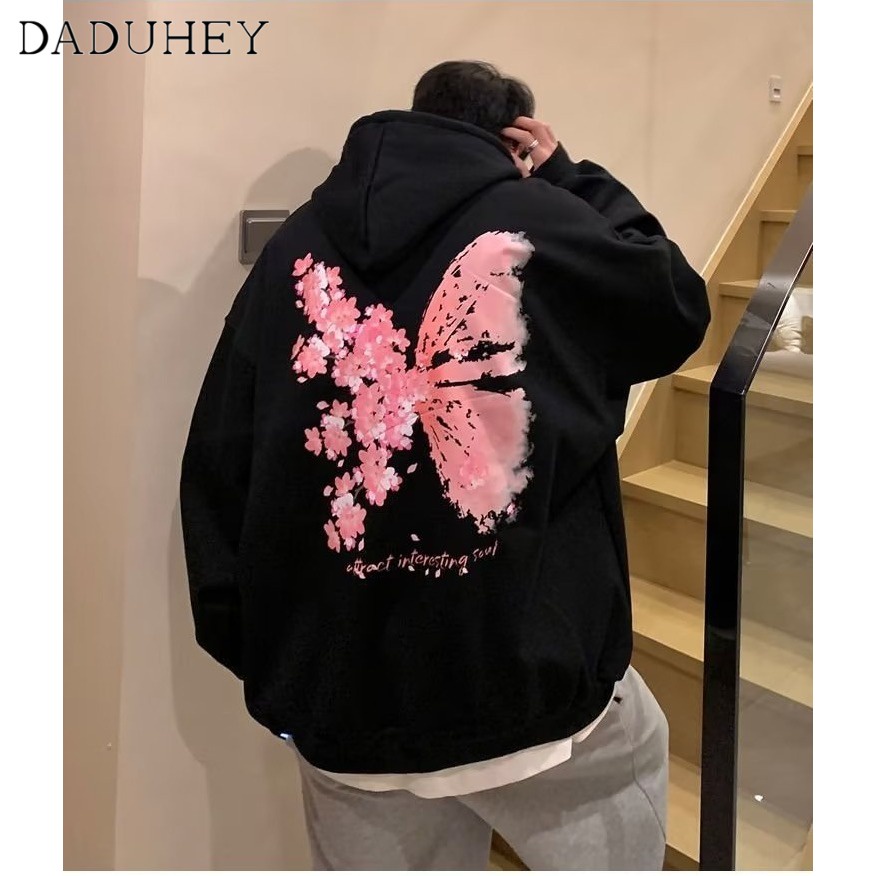 DaDuHey 2022 Autumn and Winter New Butterfly Plum Blossom Embroidered Sweater Trendy Couple Loose-Fitting Hoodie Long Sleeve Top