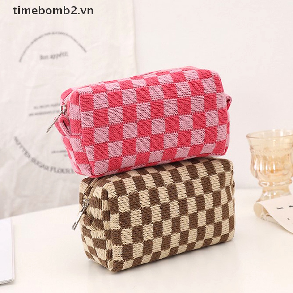 {New Fashion} Ins Túi Đựng Bút Chì Dệt Kim Sức Chứa Lớn Có Khóa Kéo