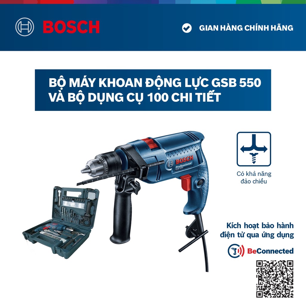 Bộ máy khoan động lực Bosch GSB 550 SET 100 chi tiết