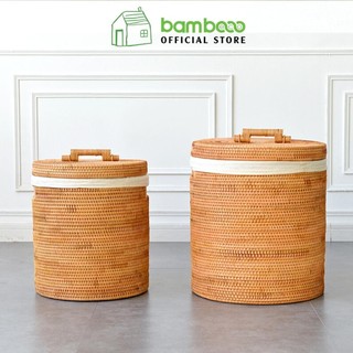 Sọt mây đan thủ công Việt Nam BAMBOOO ECO có tay cầm đựng quần áo, đồ chơi, decor sử dụng ở phòng khách, phòng ngủ