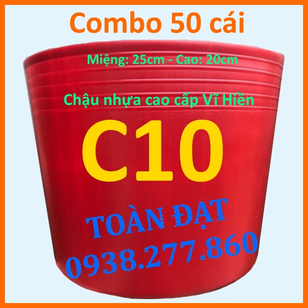 50 Chậu Nhựa C10 đỏ (25x21cm) Cao Cấp Vĩ Hiền, chậu dẻo đỏ trồng vạn thọ, hoa kiểng
