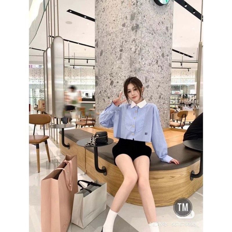 SP 1882❤️Áo sơ mi kẻ xanh miu miu style Hàn Quốc trẻ trung sang chảnh (40-60kg)- Có buôn sỉ