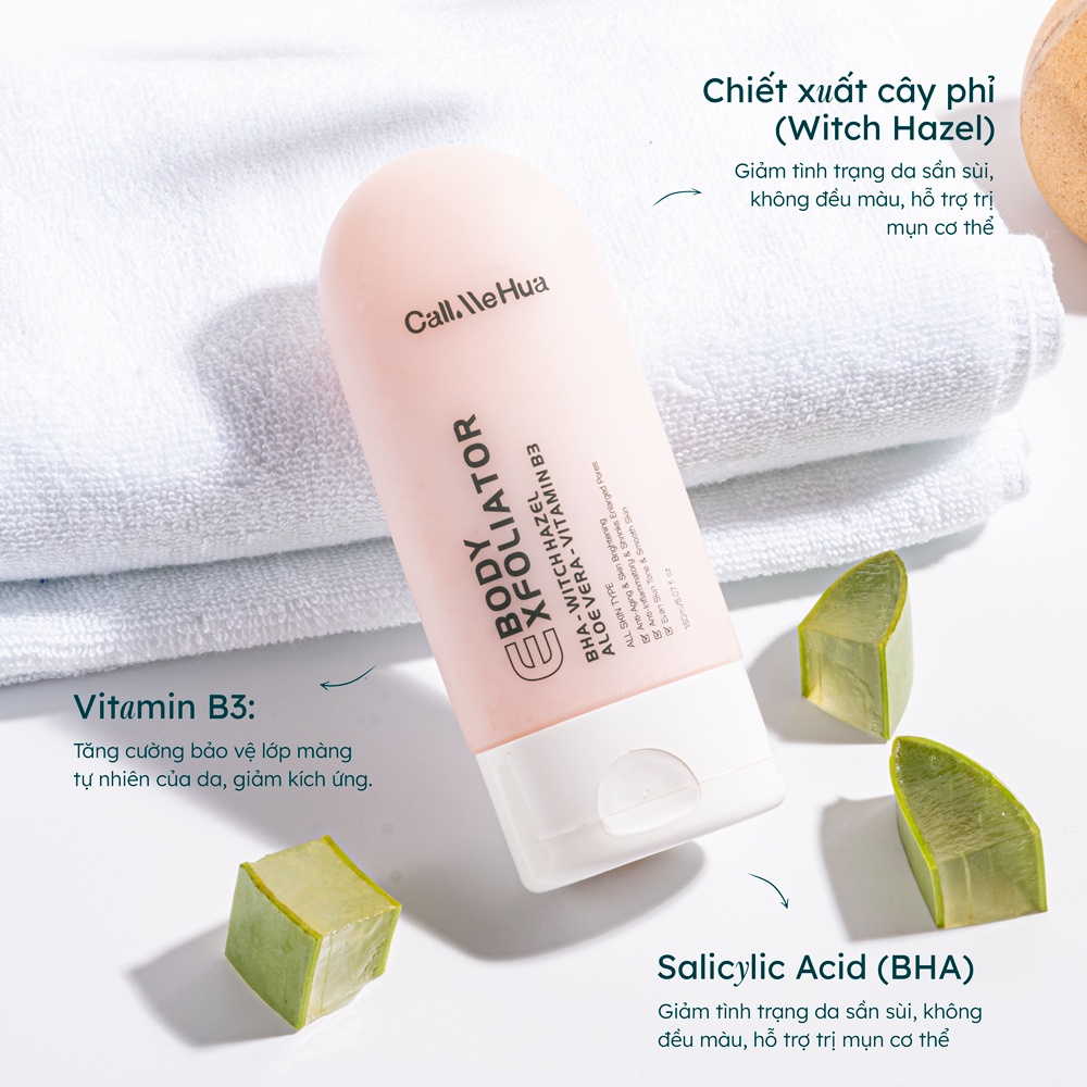 Tẩy Tế Bào Chết Vật Lý Lai Hóa Học Giảm Mụn Lưng Thâm Sần Làm Đều Màu Da Body Exfoliator BHA CallMeHua 150ml/chai