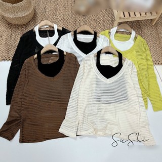 Set áo 2 dây cổ yếm áo trắng lưới