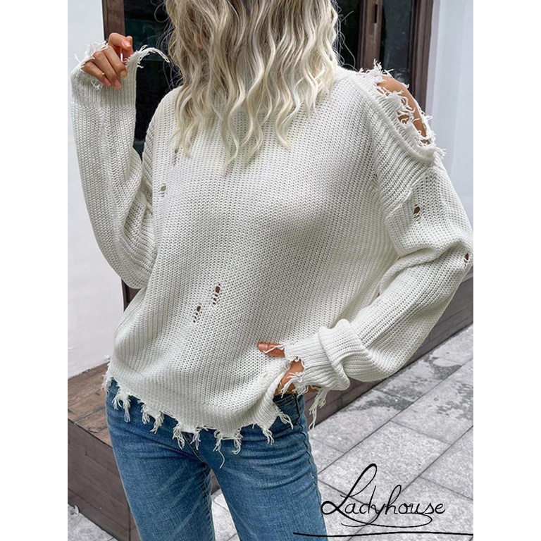 Áo Dệt Kim Tay Dài Cổ Cao Xẻ Tà Màu Sắc Trơn Thời Trang Xuân Thu Dành Cho Nữ