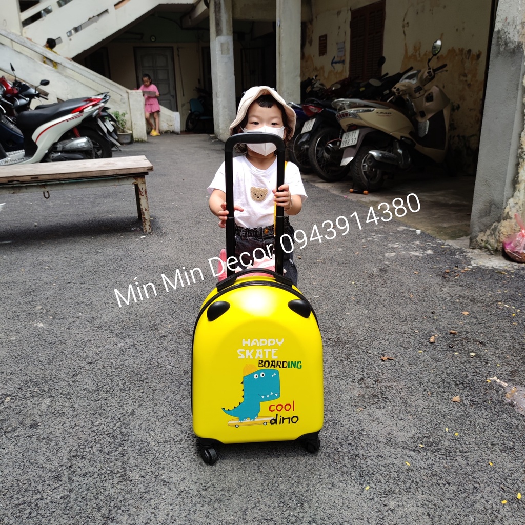 VALI SIZE 18 INCH IN HÌNH KHỦNG LONG BÉ TRAI BÉ GÁI MẪU MỚI NHẤT BÁNH XE XOAY 360 ĐỘ