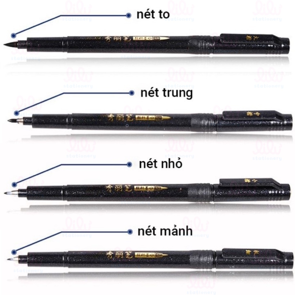 Bút lông dầu thư pháp màu đen 7 kích cỡ ngòi viết vẽ Calligraphy Kanji Hán tự cọ chữ nho brush lettering GN201