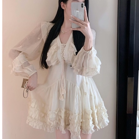 Đầm tiểu thư nữ tay phồng dáng xoè eo cao màu trắng ulzzang AK3132