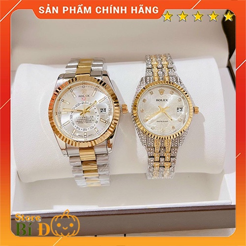Đồng hồ đôi - đồng hồ cặp - đồng hồ rolex nam nữ MÁY NHẬT dây đúc nguyên khối CAO CẤP màu denim - Bảo hành 12 tháng