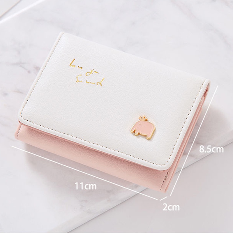 Ví bóp nữ mini cầm tay đính chú voi nhỏ đáng yêu gập 2 nhỏ gọn đựng thẻ da cao cấp cực đẹp giá rẻ thời trang ABICA VN002